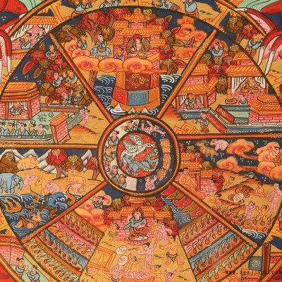 尼泊尔手绘唐卡 藏传佛教 坛城 矿植物颜料 六道轮回 小版2