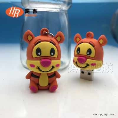 硅胶u盘套定制 3D立体公仔pvc软胶u盘外壳厂家 老虎卡通8gU盘