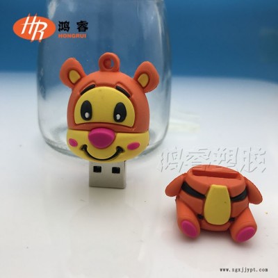 硅胶u盘套定制 3D立体公仔pvc软胶u盘外壳厂家 老虎卡通8gU盘图2