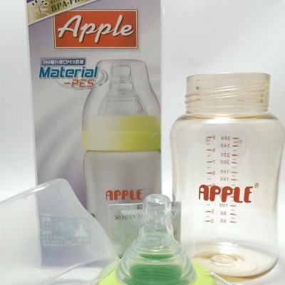Apple苹果牌PES奶瓶宽口防胀气奶瓶 弧线形 耐160度 大容量配奶嘴
