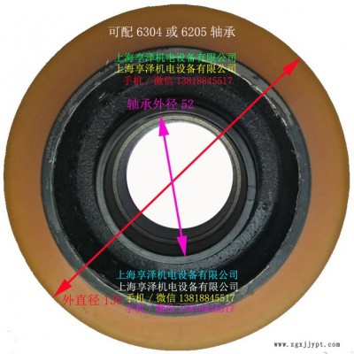 林德搬运车实心轮胎附加轮万向轮130*55 Linde林德辅助轮聚氨酯包胶轮子图3