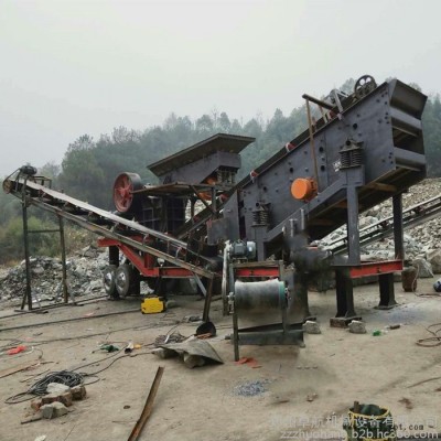 **轮胎式废旧混凝土移动破碎设备 油电两用建筑垃圾粉碎机