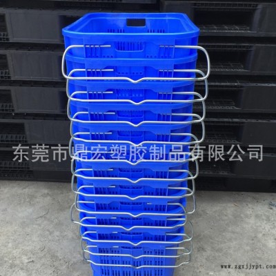 中山三乡蔬菜配送周转箩筐 蓝色塑胶有机蔬菜萝 带耳周转萝图1