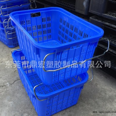 中山三乡蔬菜配送周转箩筐 蓝色塑胶有机蔬菜萝 带耳周转萝图3