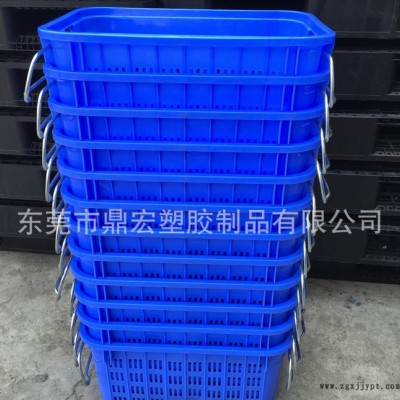 鼎宏厂大量塑料物流框 红黄蓝绿白塑胶周转萝 带铁耳配送菜箩图3