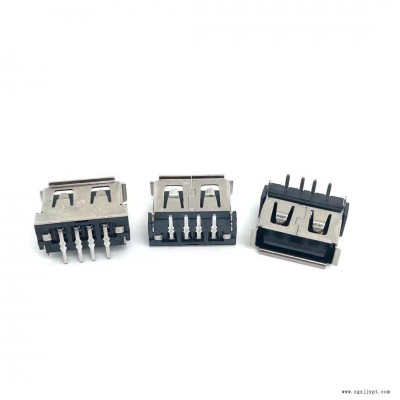 USB母座 短体 10.6MM 后插DIP 6.2卷边耐高温黑胶LCP/PBT USB连接器