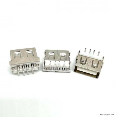 USB母座 短体 10.6MM 后插DIP 6.2卷边耐高温黑胶LCP/PBT USB连接器图2