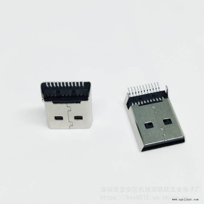 USB 2.0公头 AM 180度立式直插 L=16.6mm 不锈钢壳LCP无卤立插4P公头图2