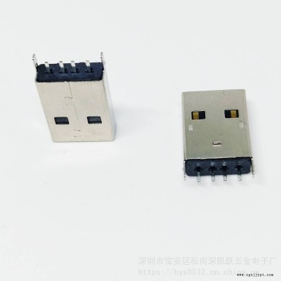USB 2.0公头 AM 180度立式直插 L=16.6mm 不锈钢壳LCP无卤立插4P公头