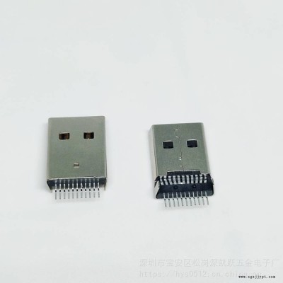 USB 2.0公头 AM 180度立式直插 L=16.6mm 不锈钢壳LCP无卤立插4P公头图3