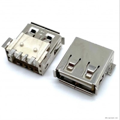 USB2.0A母 4PIN贴片母座 90度全贴母座 有柱1.2卷边 LCP黄胶 大电流