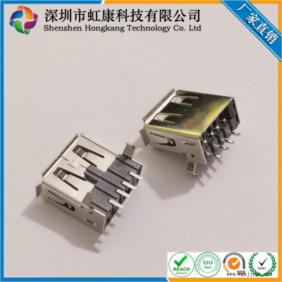 USB AF母90度插板母座 贴板SMT插头弯脚卷边无盖 LCP耐高温 虹康科技连接器母座图2