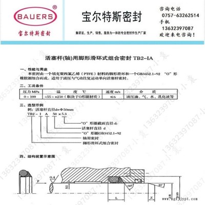 活塞杆轴用脚形滑环式组合密封TB2-IA 超高压密封圈TB2-IA车氏密封图1