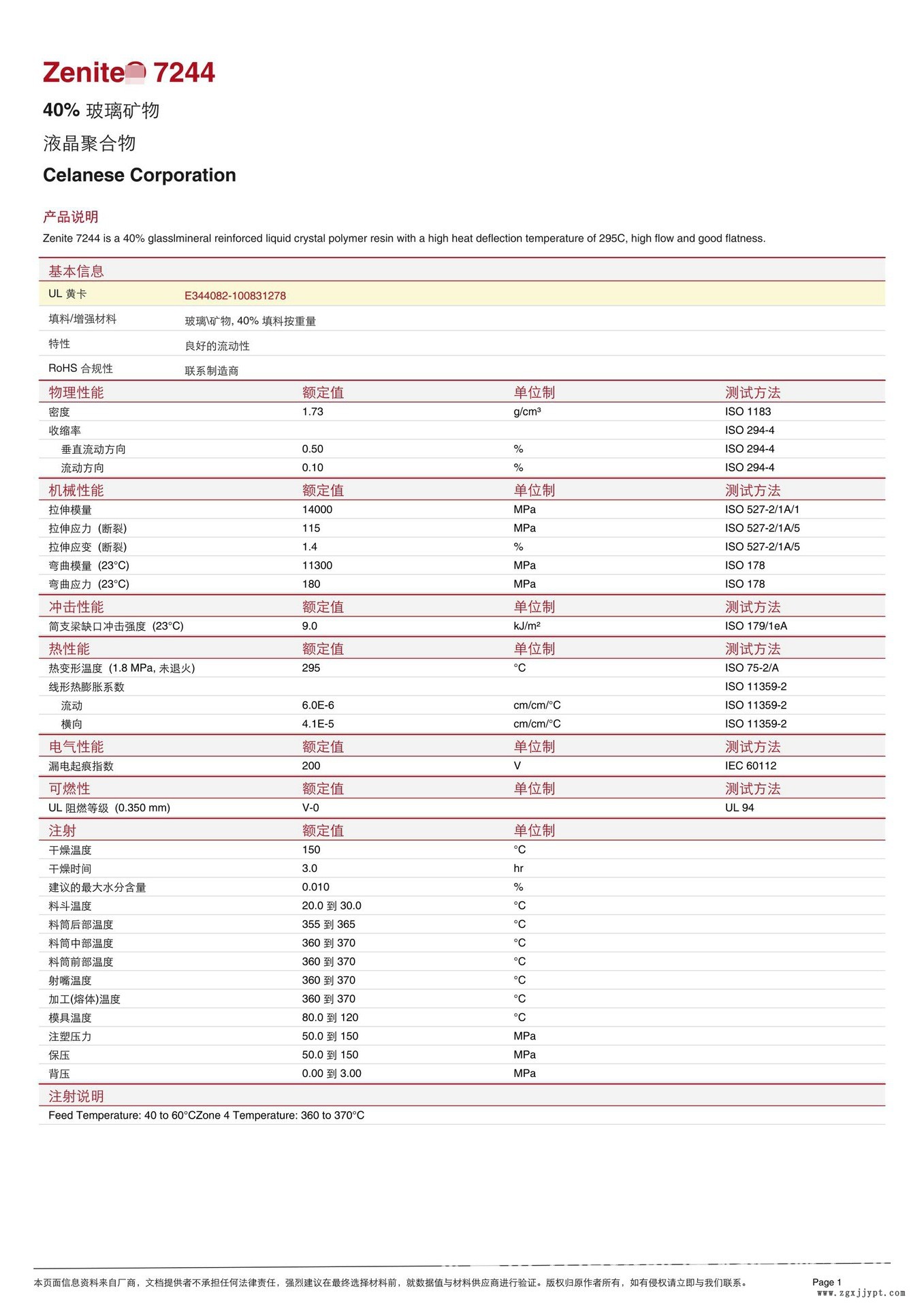 LCP/泰科纳/7244 40%玻璃矿物增强 高流动 耐高温295度 防火V0示例图2